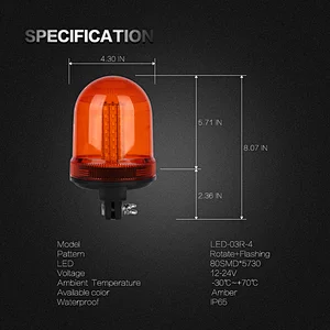 LED-03R-4  Amber LED 80-5730 revolving beacon light  With Support  For truck