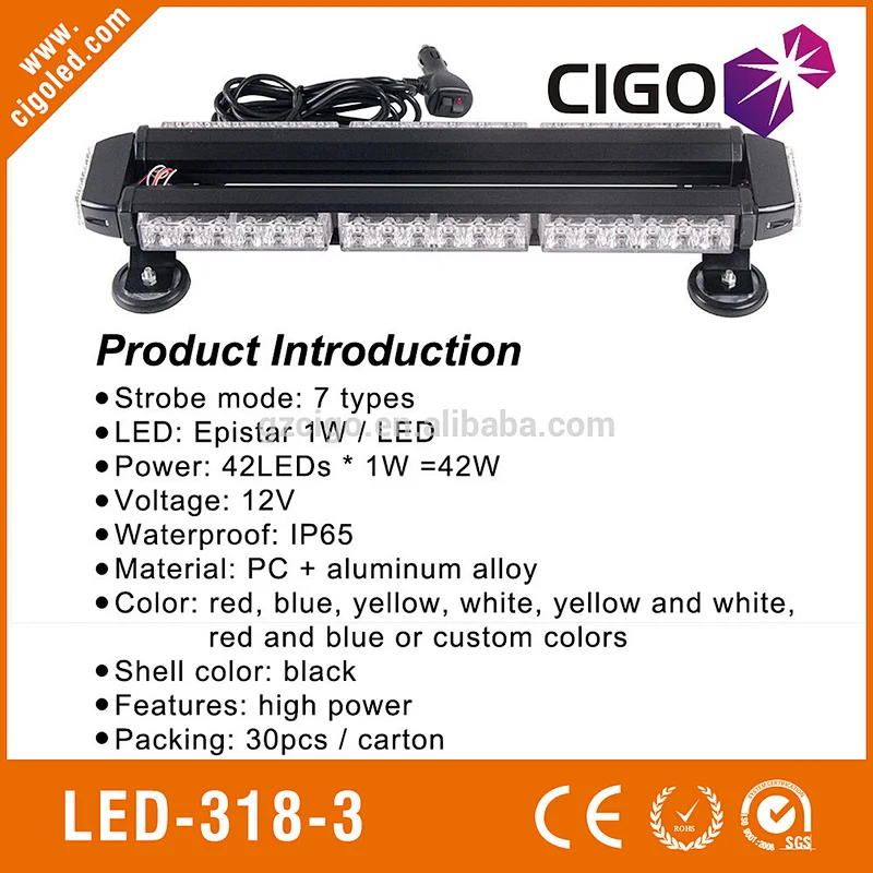 LED-318-3 red led emergency lights 12V magnetic mount light bar 42W led amber strobe light