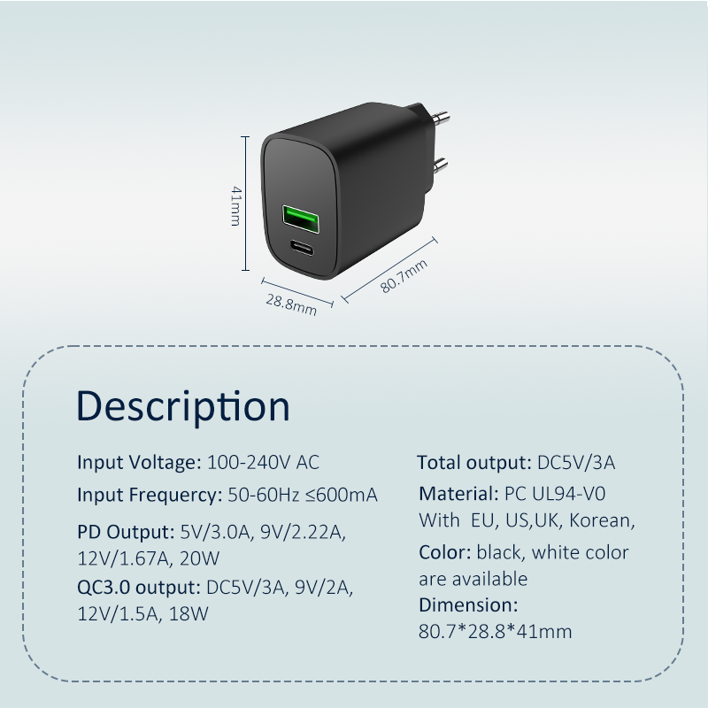 PD20W+QC18W Travel Charger
