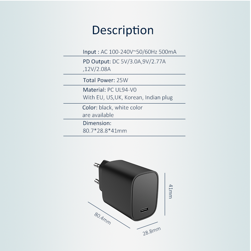 Single PD25W Travel Charger