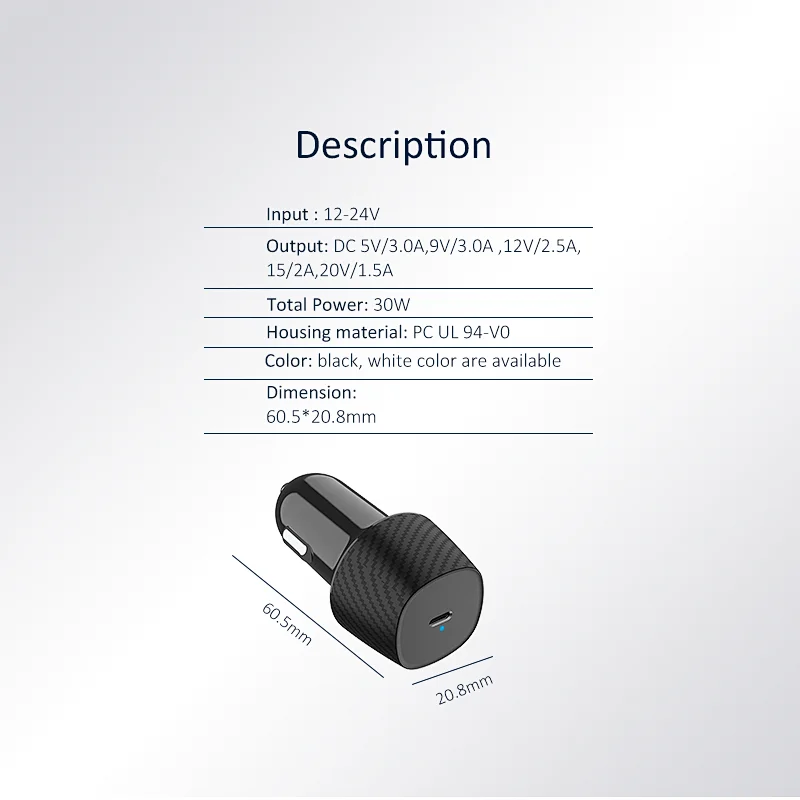 Single PD 30W Car Charger