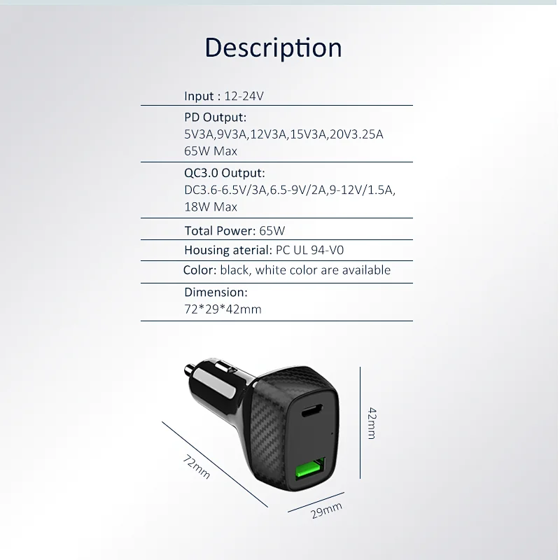PD65W+QC18W Car Charger