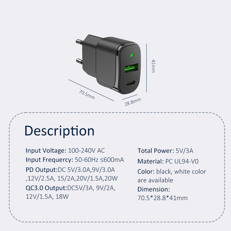 PD20W+QC18W Travel Charger