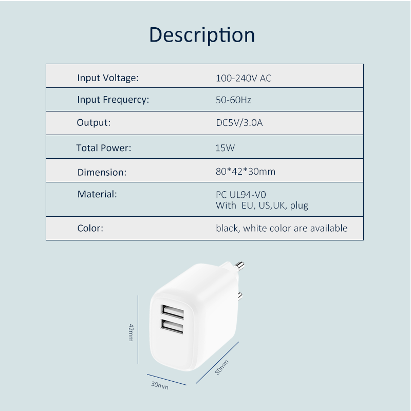 Dual USB A Travel Charger