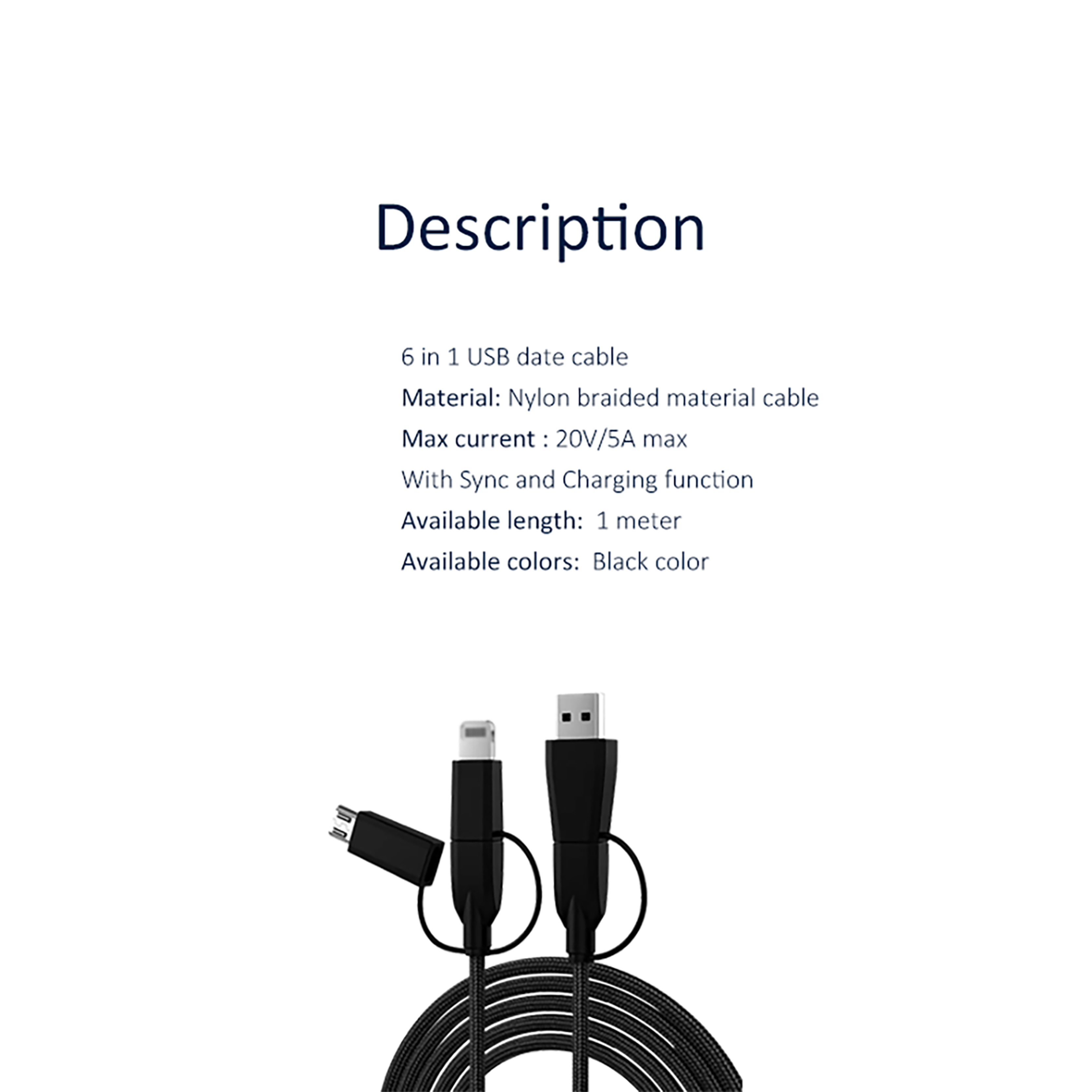 6 in 1 USB data cable