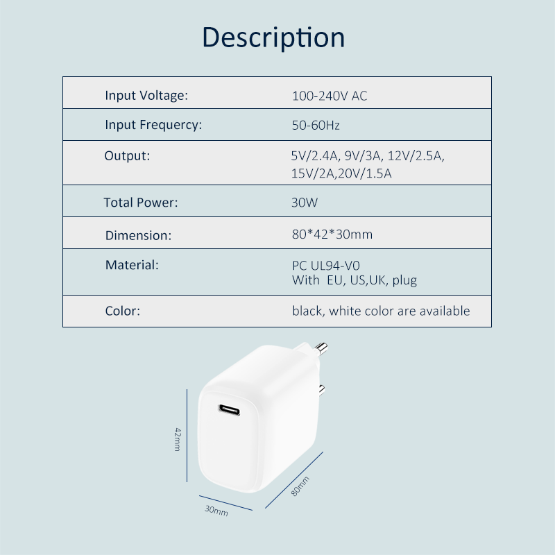 Single PD 30W Travel Charger
