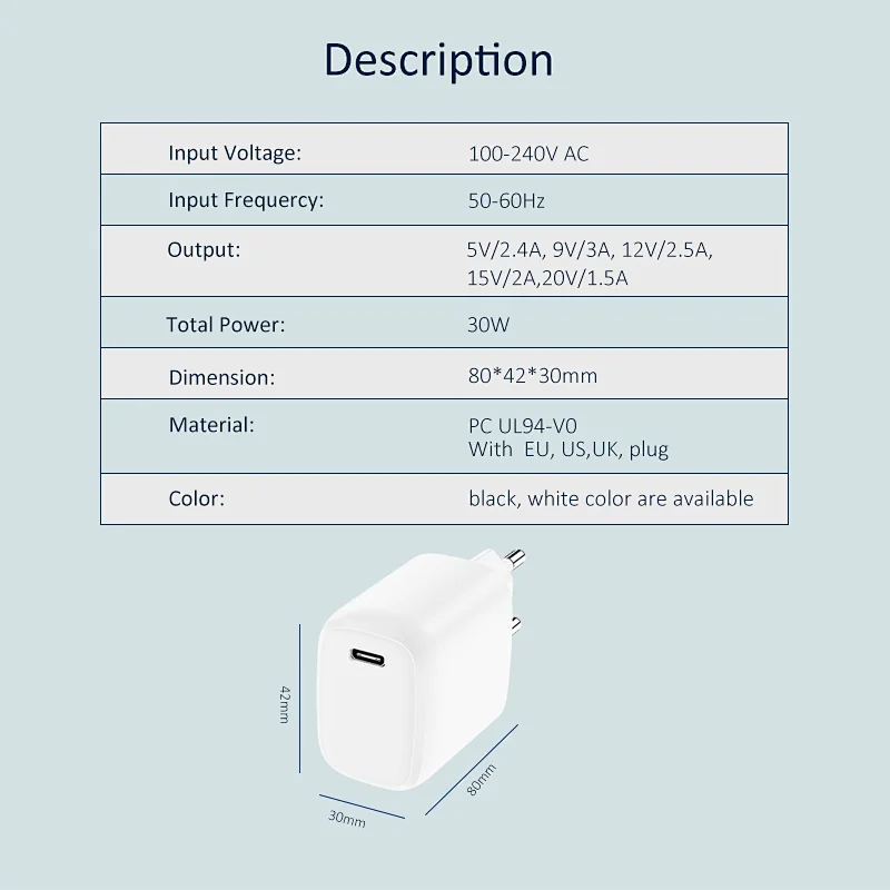 Single PD 30W Travel Charger