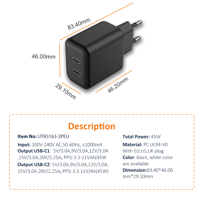2 USB C Travel Charger