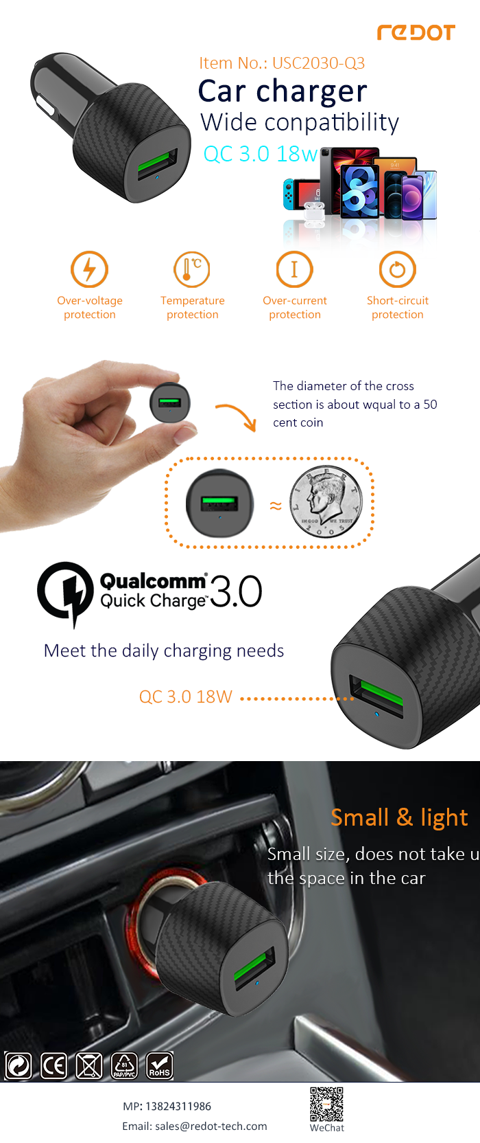 Single QC3.0 Car Charger
