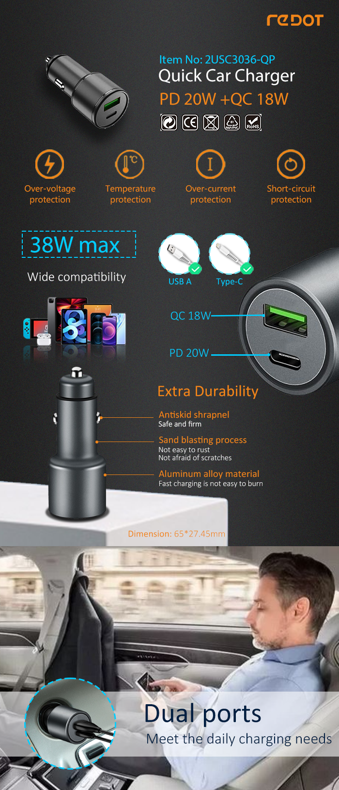 PD20W+QC18W Car charger