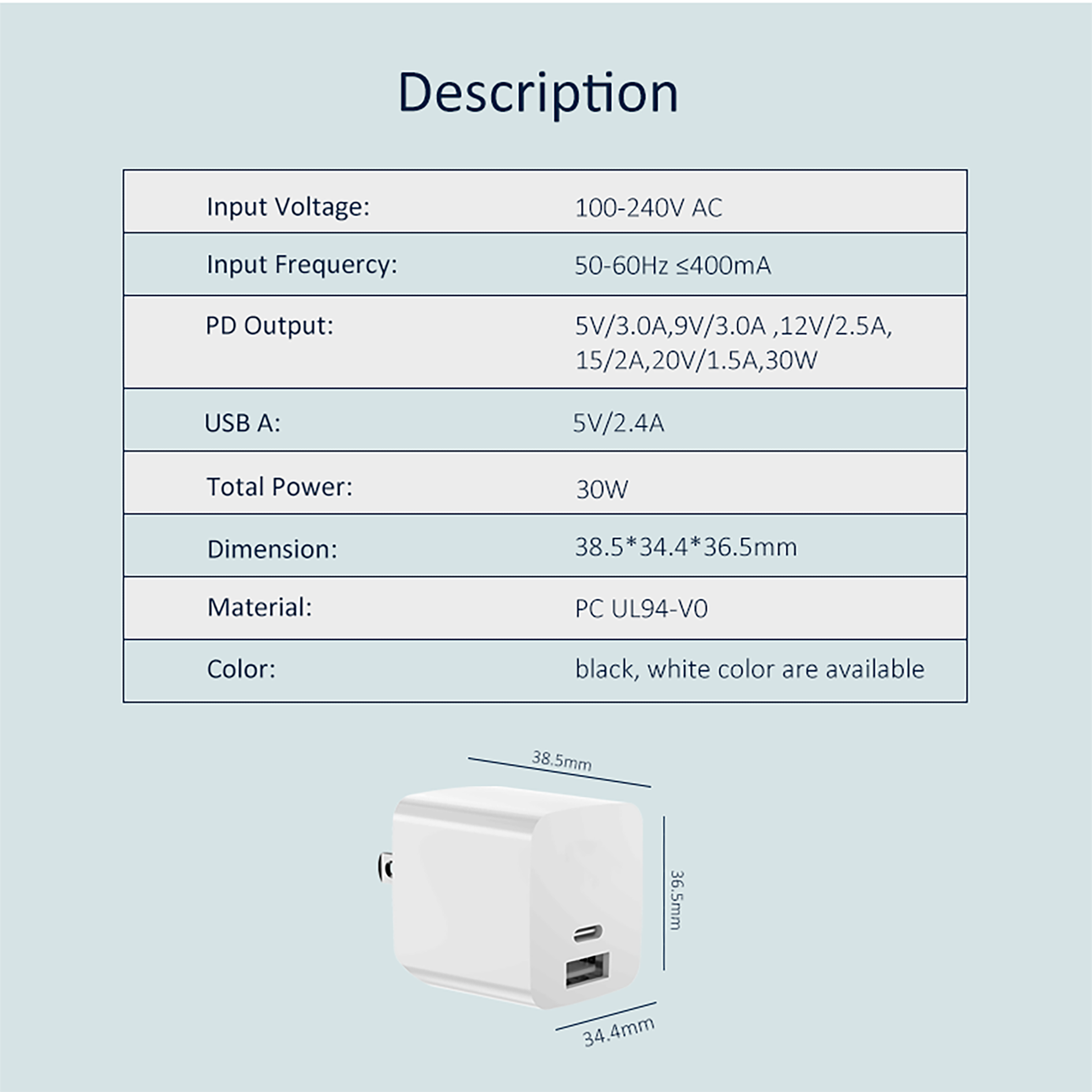 PD30W+2.4A Travel charger