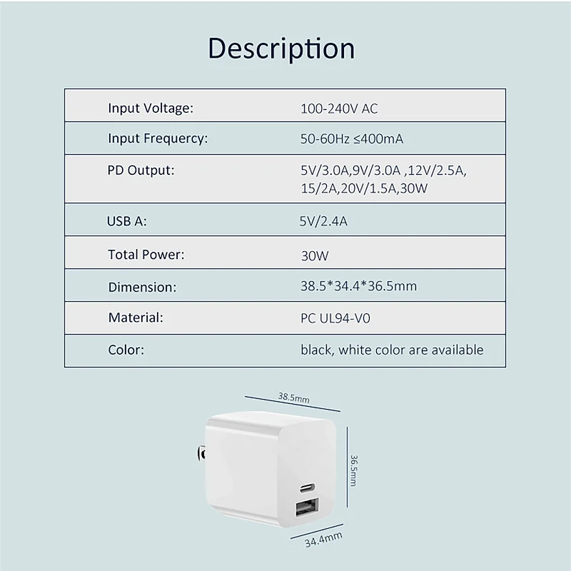 PD30W+2.4A Travel charger