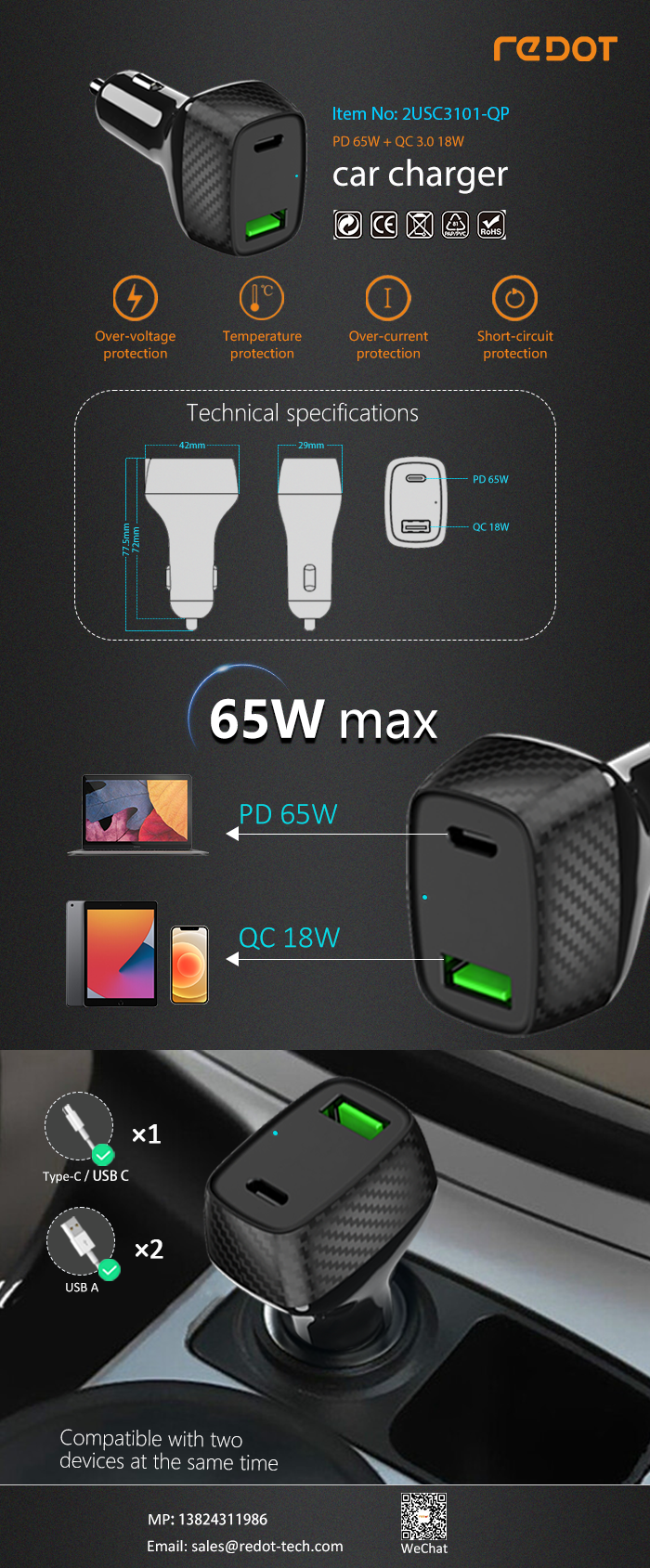 PD65W+QC18W Car Charger
