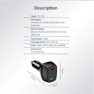 PD 65W+2QC 18W Car charger