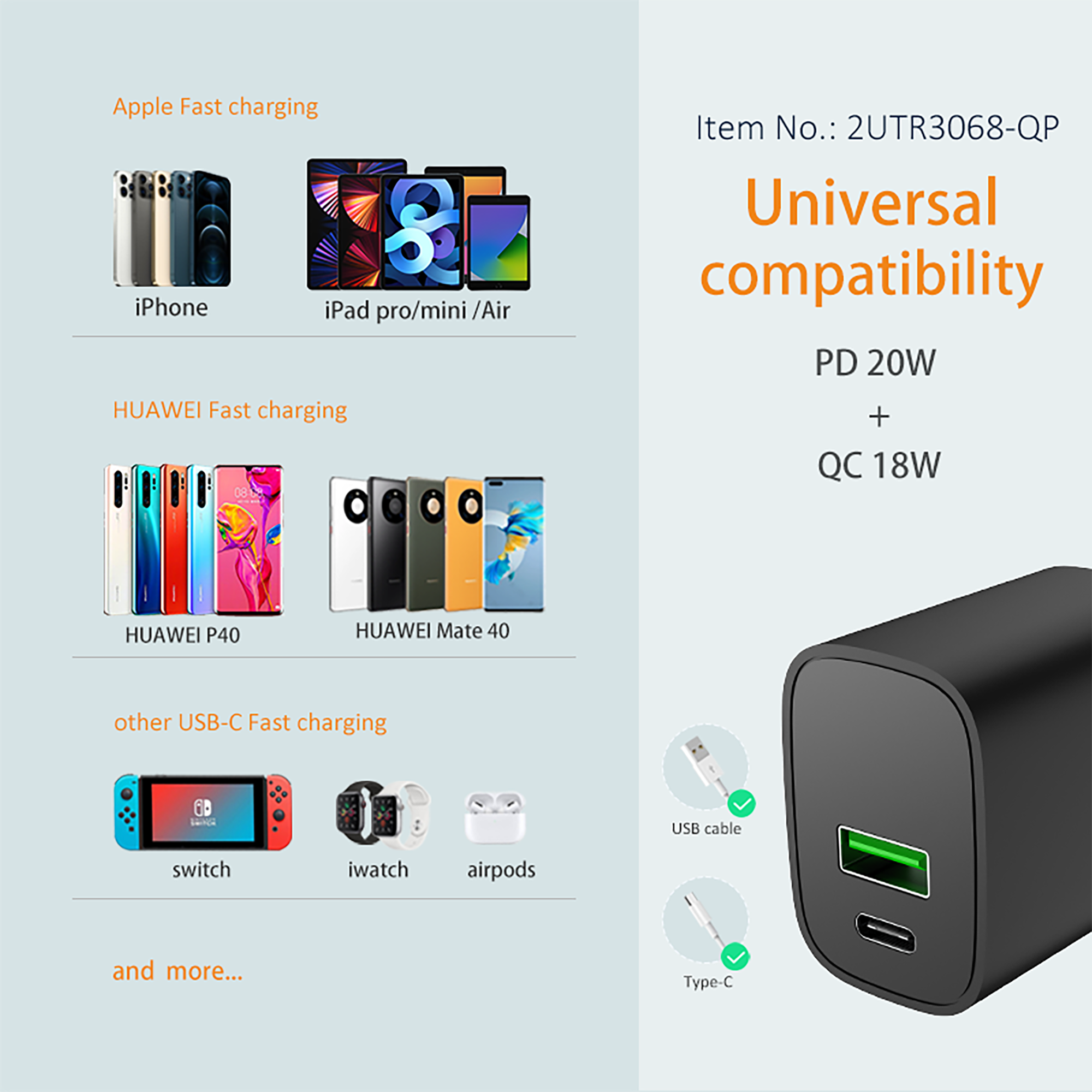 PD20W+QC18W Travel charger