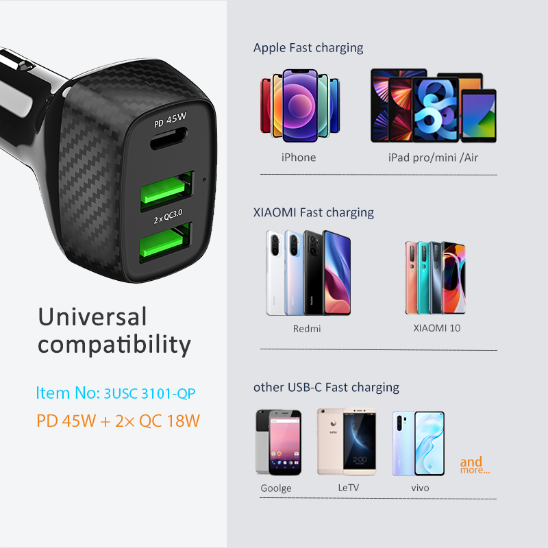 PD 65W+2QC 18W Car charger