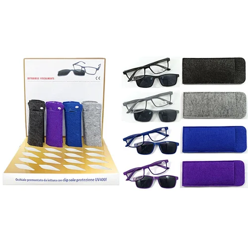 Unisex Plastic Reading Glasses with Magnetic Sun Clip D1470