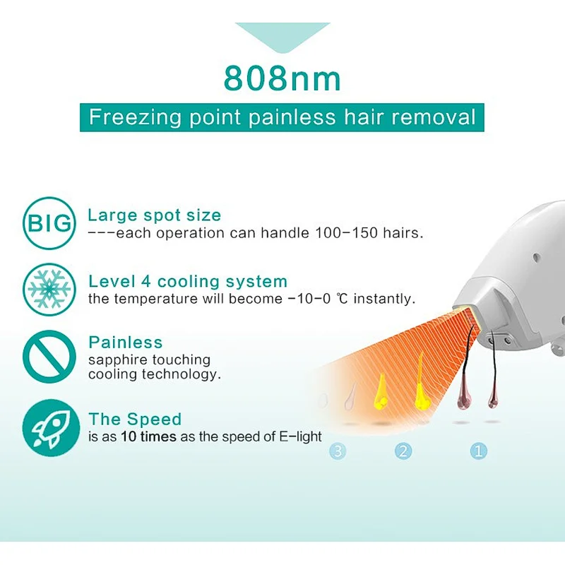 Skin clinic Painless and permanent hair removal 808nm diode laser hair removal machine