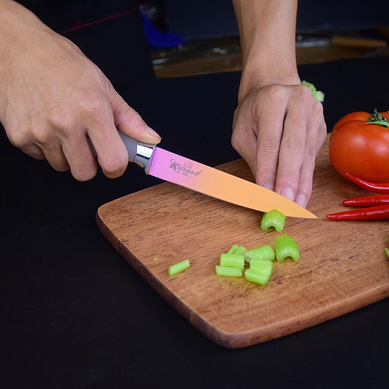 6 Piece Colorful Knife Set - 5 Kitchen Knives with 1 Peeler - Non-Stick  Stainless Steel Chef Knife Set Rainbow Knives with Round PP Handle, Display