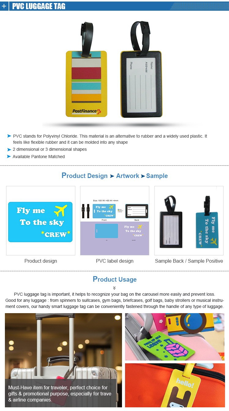 silicone pvc soft luggage tag with cartoon designs