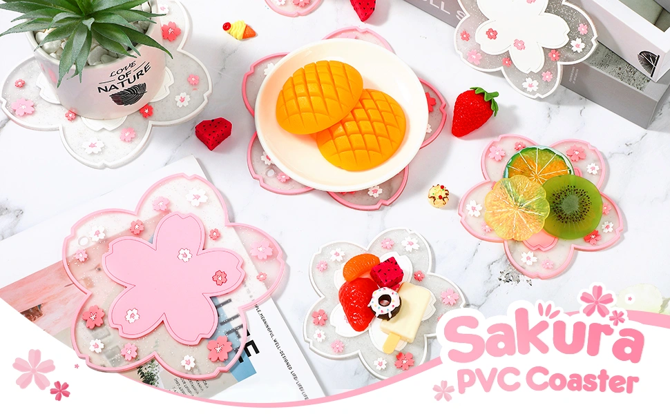 Cherry Blossom Cup PVC Coaster