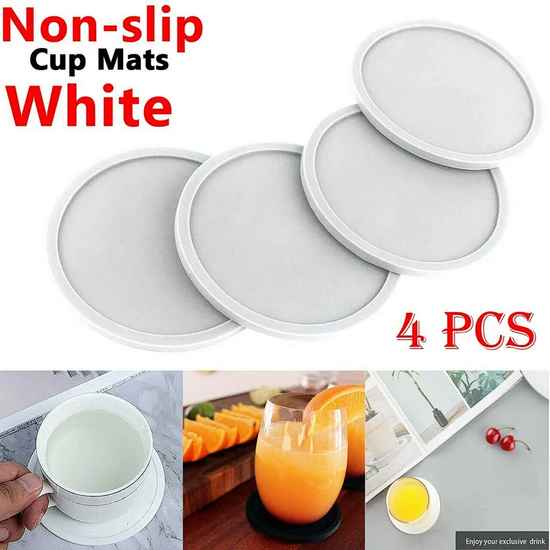 4pc Set Round White Silicone Coasters
