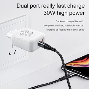 30W 2 Ports Fast Phone Charger Wall Travel QC 3.0 USB Charger for Mobile Phone Quick Charger PD Adapter