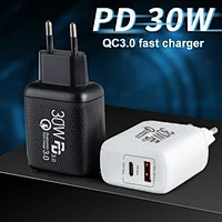 30W 2 puertos Cargador rápido para teléfono Wall Travel QC 3.0 Cargador USB para teléfono móvil Cargador rápido Adaptador PD