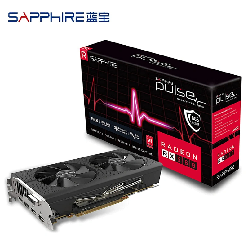 Tarjeta gráfica usada de alta calidad Rx580 para juegos de escritorio Tarjeta gráfica de perfil bajo SAPPHIRE de 4 gb