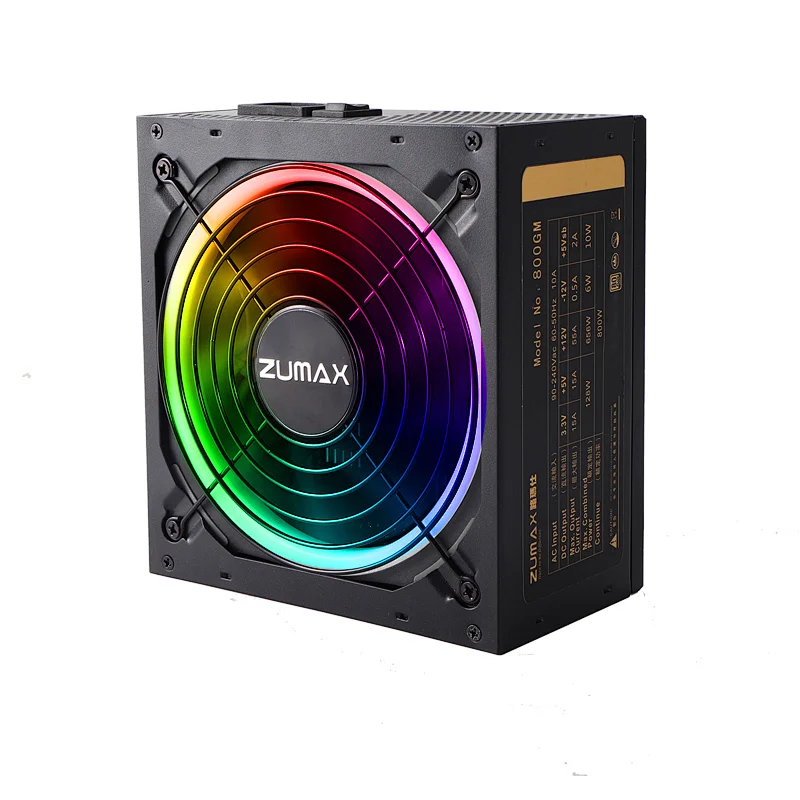 Fuente de alimentación de ventilador RGB modular completo de alta calidad 650W 80+ Fuente de alimentación de computadora de eficiencia dorada