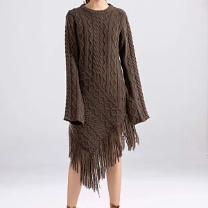 irregularity Winter Dresses  wool sweater dress with tassel for women