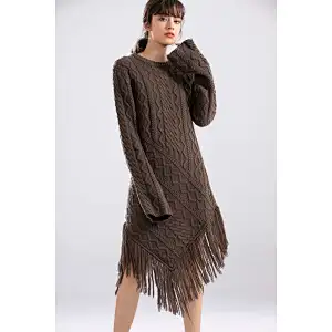 irregularity Winter Dresses  wool sweater dress with tassel for women