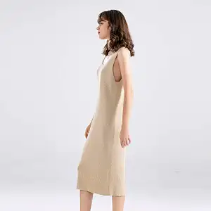 Hot sell  Ladies Elegant Mid-length sleeveless U neck Sweaters dress