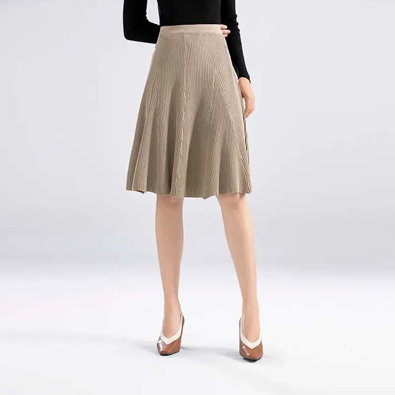 A line Sweater Skirt Women Knitted Pullover Sweater Skirt Medium Length