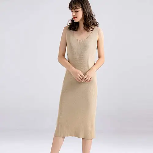 Hot sell  Ladies Elegant Mid-length sleeveless U neck Sweaters dress
