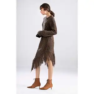 irregularity Winter Dresses  wool sweater dress with tassel for women