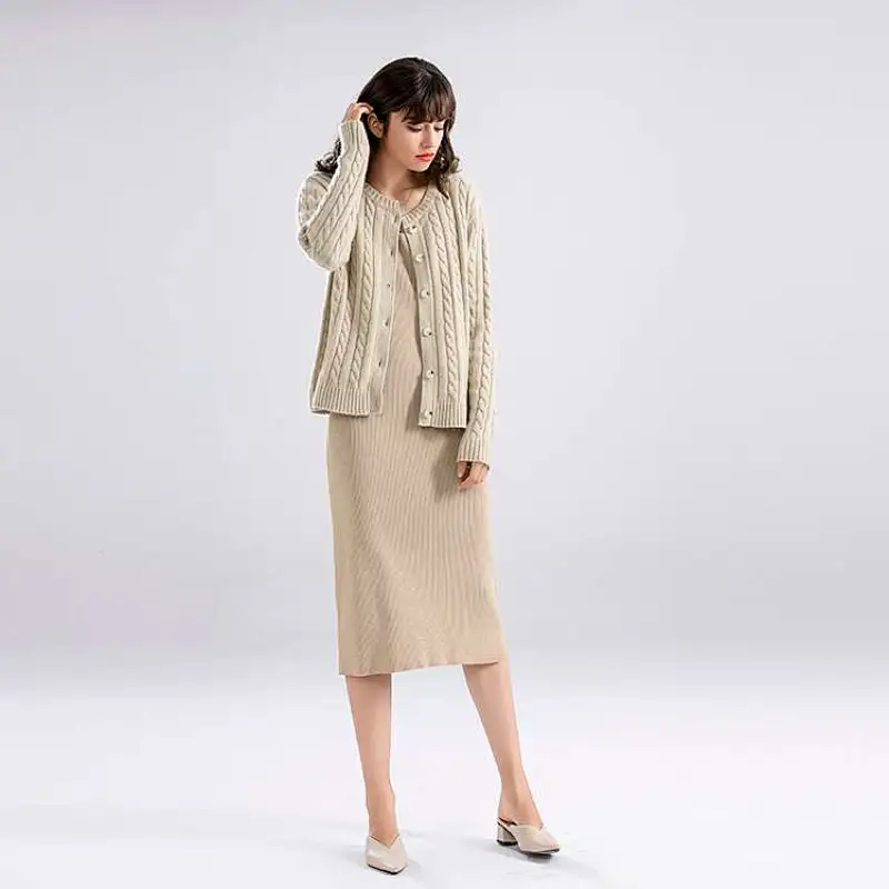 Hot sell  Ladies Elegant Mid-length sleeveless U neck Sweaters dress