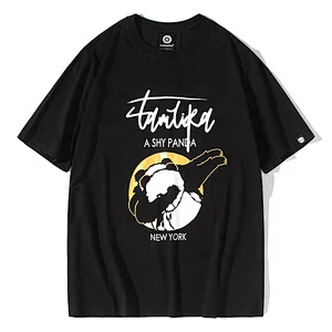 Original popular logo face mask panda print round neck short sleeve T-shirt hip hop trend T-shirt