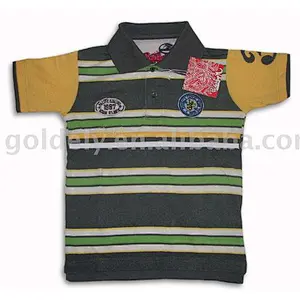 boys narrow striped polo with applique/Engineering yan ddye polo tshirt