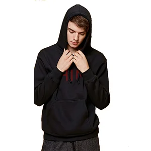 Autumn Winter hooded black printing 100% cotton Terry pullover men's hoodie with kangaroo pocket