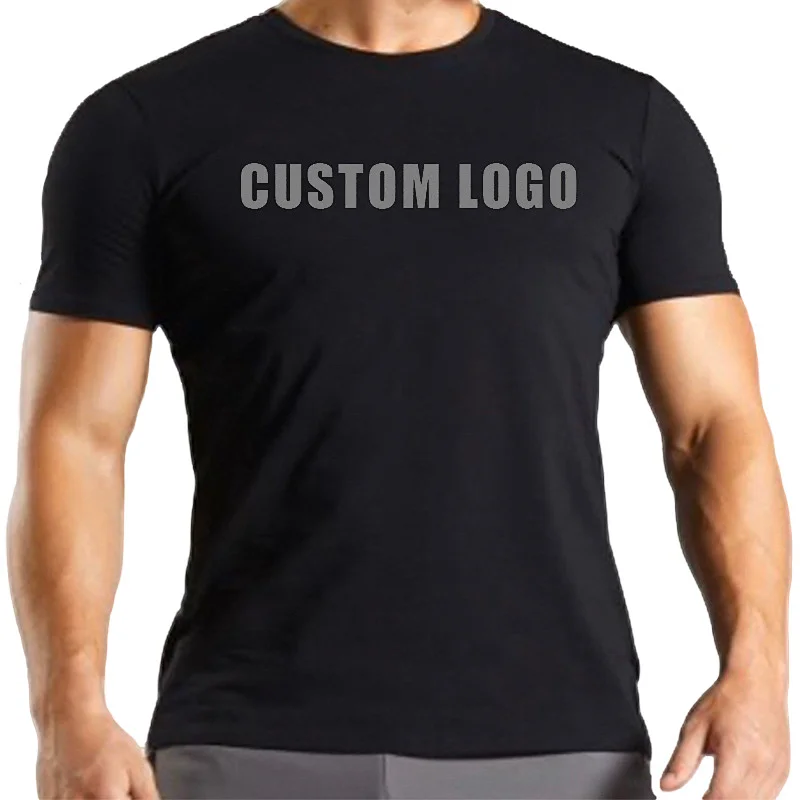 Blank slim T shirt for men with front custom printing OEM logo spandex t shirt