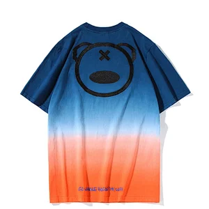 Original popular logo embroidered smileface panda gradient collarneck t-shirts for youth