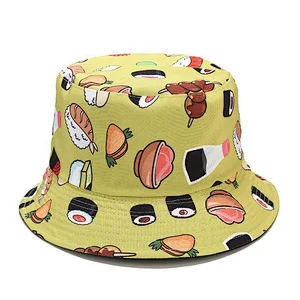 New!Sushi pattern bucket hat vegetarian Burger fries double basin hat summer outdoor