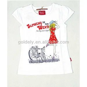 2014 Style Cute Girls White Customed T Shirt With Printing