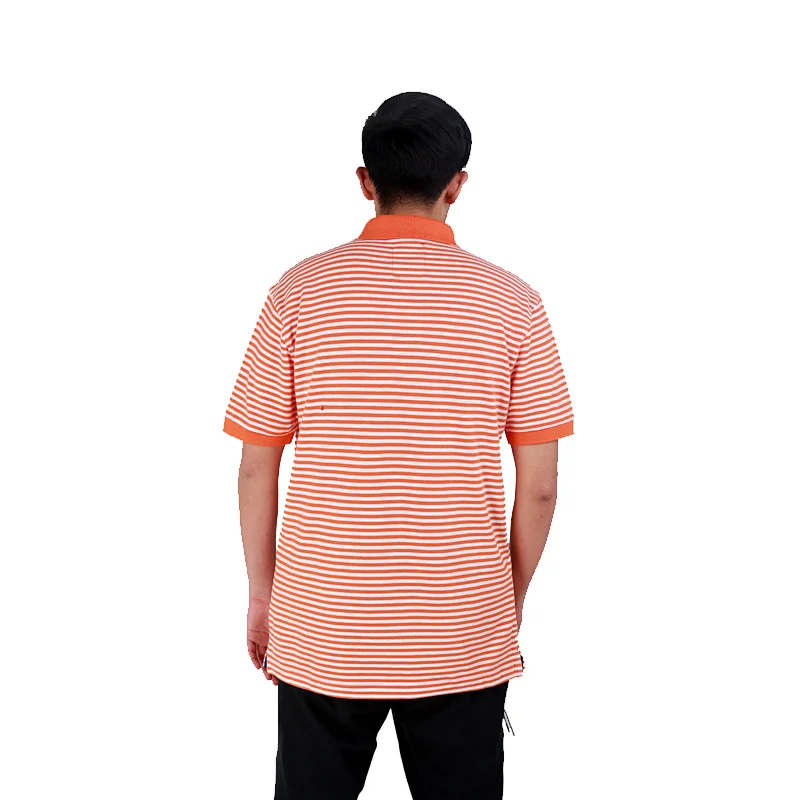 Orange and white stripe color men's polo shirt with ribbed collar sleeves