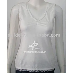 Lady's sleeveless plain v neck t shirts