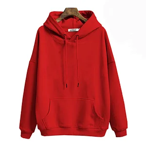 Heavy blank Red plain color front printing women winter polar fleece CVC pullover  hoodie sweatshirts