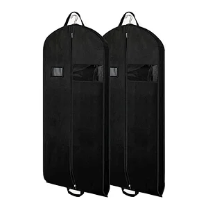 Wholesale non woven breathable dresses cover black garment suit bag with clear window