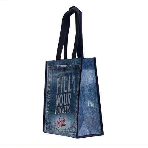 Factory audit durable jean pattern printed non woven bag with handles