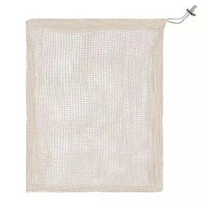 Eco friendly reusable organic cotton small mesh drawstring bag for fruit